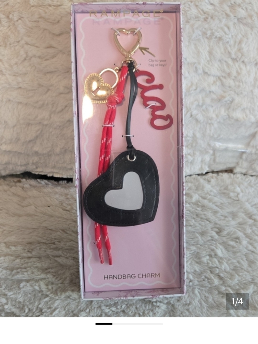 Rampage Black Heart Handbag Charm with Red Tassel & Gold Accent